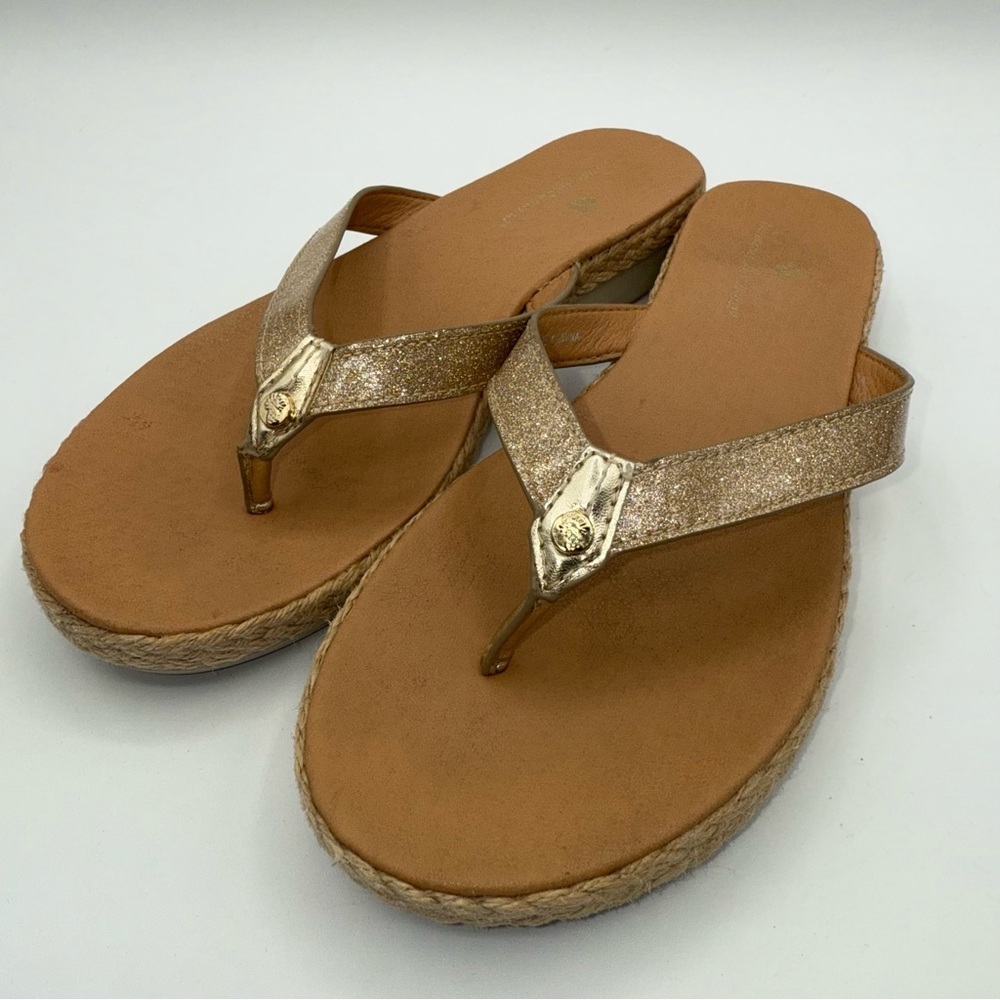Tommy Bahama Thomas Gold Glitter Thong Logo Sandals Size 7